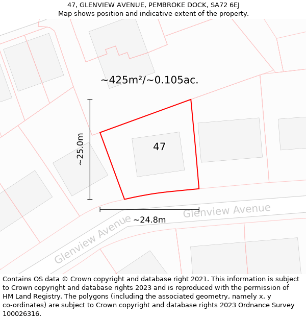 47, GLENVIEW AVENUE, PEMBROKE DOCK, SA72 6EJ: Plot and title map