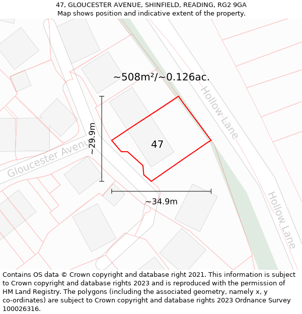 47, GLOUCESTER AVENUE, SHINFIELD, READING, RG2 9GA: Plot and title map