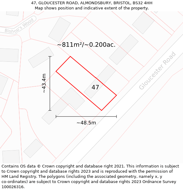 47, GLOUCESTER ROAD, ALMONDSBURY, BRISTOL, BS32 4HH: Plot and title map