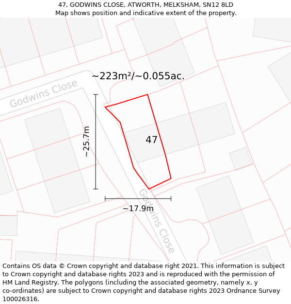 47, GODWINS CLOSE, ATWORTH, MELKSHAM, SN12 8LD: Plot and title map