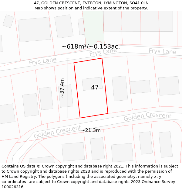 47, GOLDEN CRESCENT, EVERTON, LYMINGTON, SO41 0LN: Plot and title map