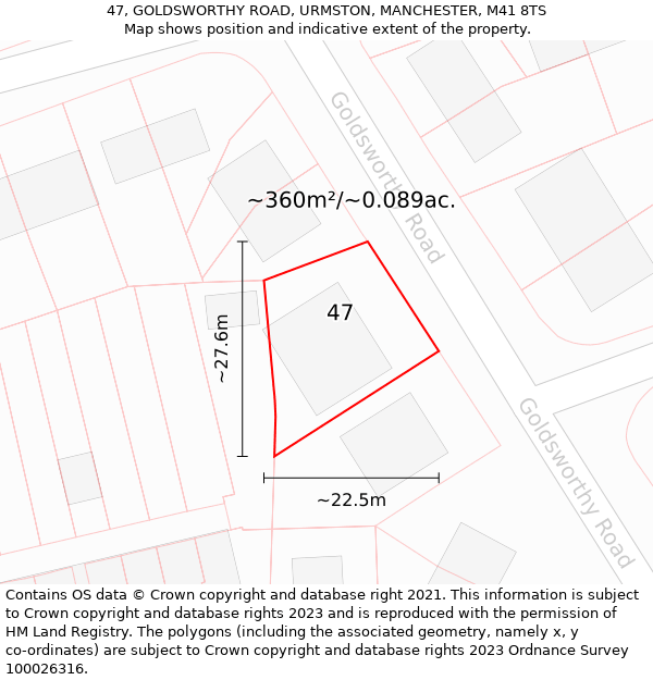 47, GOLDSWORTHY ROAD, URMSTON, MANCHESTER, M41 8TS: Plot and title map