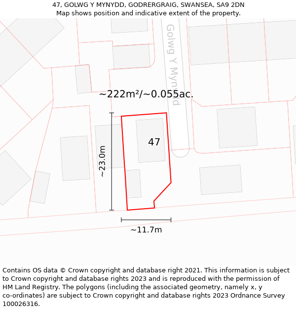 47, GOLWG Y MYNYDD, GODRERGRAIG, SWANSEA, SA9 2DN: Plot and title map