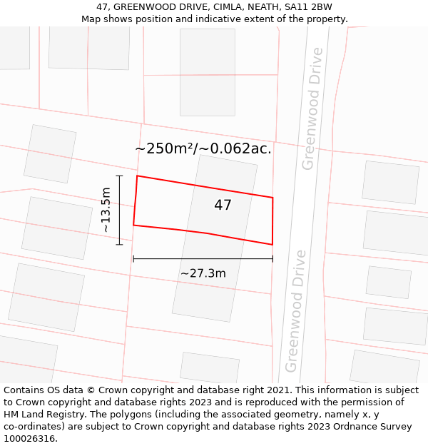 47, GREENWOOD DRIVE, CIMLA, NEATH, SA11 2BW: Plot and title map