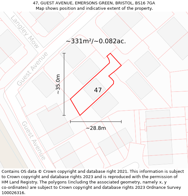 47, GUEST AVENUE, EMERSONS GREEN, BRISTOL, BS16 7GA: Plot and title map