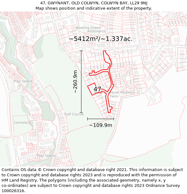 47, GWYNANT, OLD COLWYN, COLWYN BAY, LL29 9NJ: Plot and title map