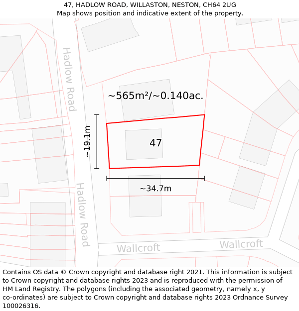 47, HADLOW ROAD, WILLASTON, NESTON, CH64 2UG: Plot and title map