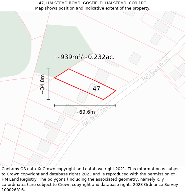 47, HALSTEAD ROAD, GOSFIELD, HALSTEAD, CO9 1PG: Plot and title map