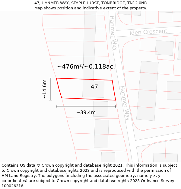 47, HANMER WAY, STAPLEHURST, TONBRIDGE, TN12 0NR: Plot and title map