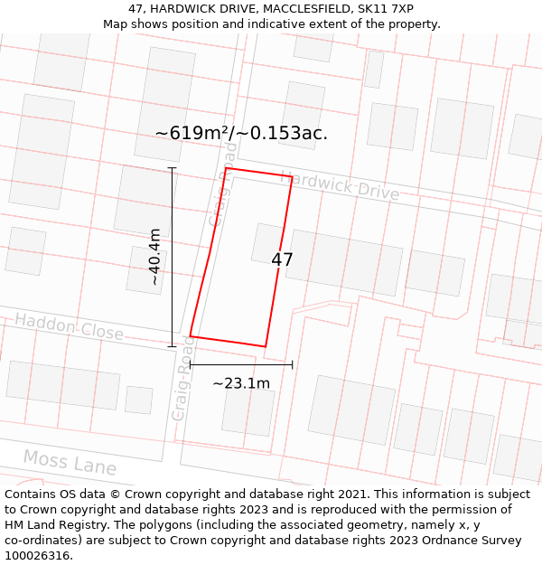 47, HARDWICK DRIVE, MACCLESFIELD, SK11 7XP: Plot and title map