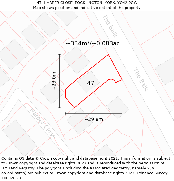 47, HARPER CLOSE, POCKLINGTON, YORK, YO42 2GW: Plot and title map