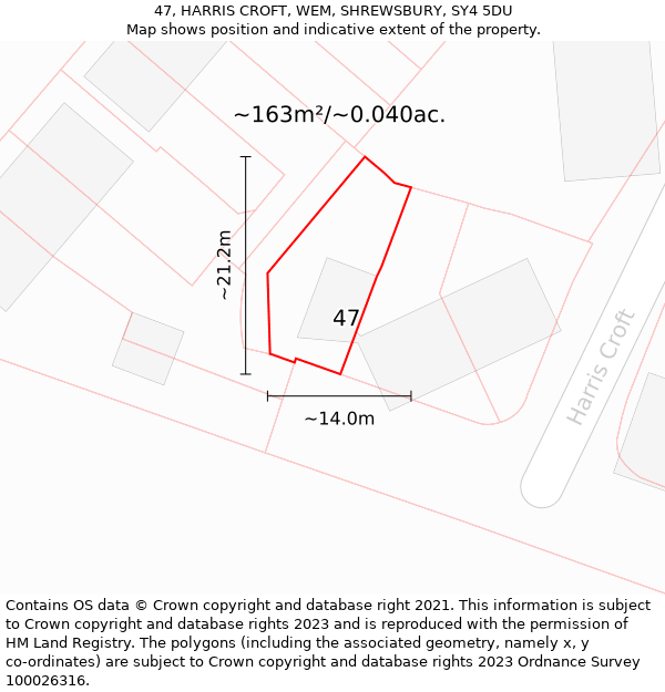 47, HARRIS CROFT, WEM, SHREWSBURY, SY4 5DU: Plot and title map