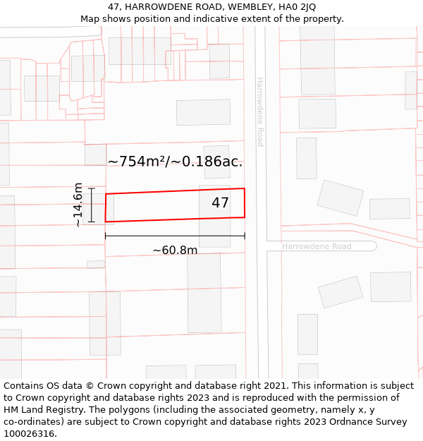 47, HARROWDENE ROAD, WEMBLEY, HA0 2JQ: Plot and title map