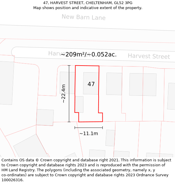 47, HARVEST STREET, CHELTENHAM, GL52 3PG: Plot and title map