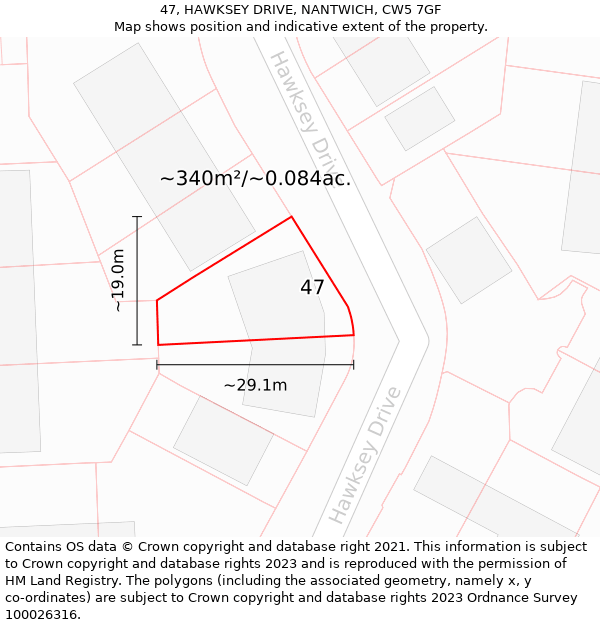 47, HAWKSEY DRIVE, NANTWICH, CW5 7GF: Plot and title map