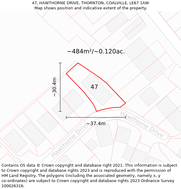 47, HAWTHORNE DRIVE, THORNTON, COALVILLE, LE67 1AW: Plot and title map