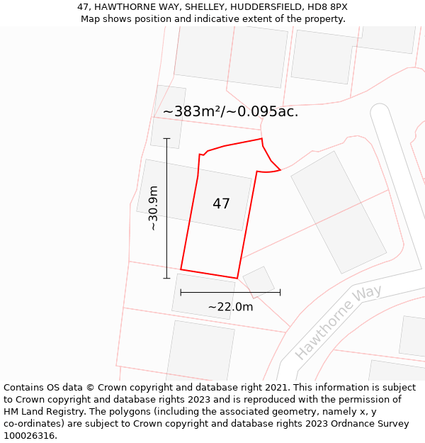 47, HAWTHORNE WAY, SHELLEY, HUDDERSFIELD, HD8 8PX: Plot and title map