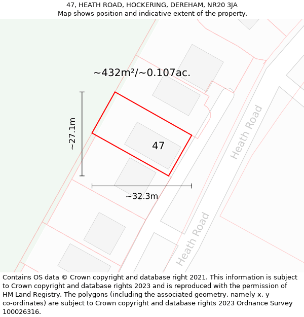 47, HEATH ROAD, HOCKERING, DEREHAM, NR20 3JA: Plot and title map