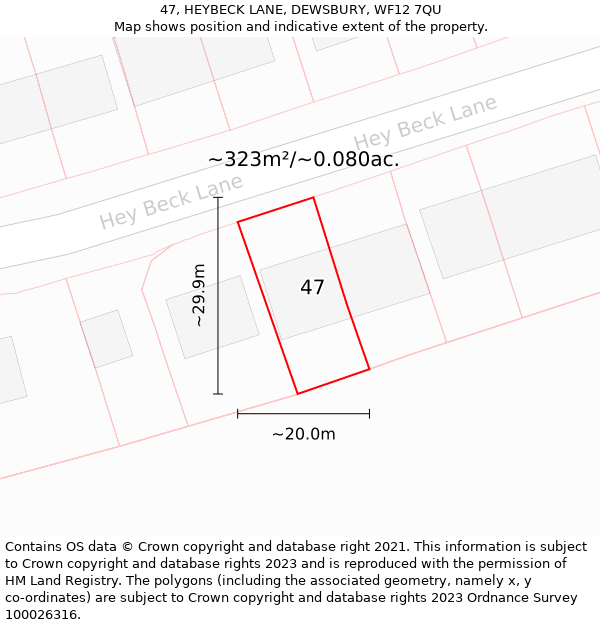 47, HEYBECK LANE, DEWSBURY, WF12 7QU: Plot and title map