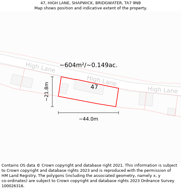 47, HIGH LANE, SHAPWICK, BRIDGWATER, TA7 9NB: Plot and title map