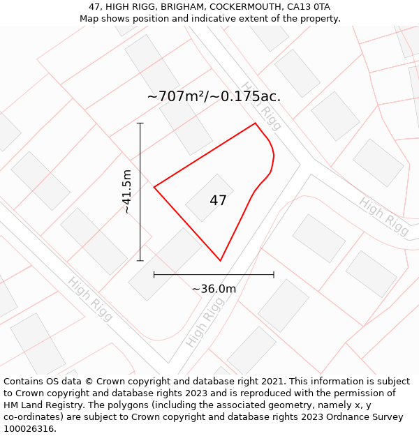 47, HIGH RIGG, BRIGHAM, COCKERMOUTH, CA13 0TA: Plot and title map