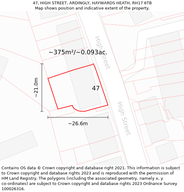 47, HIGH STREET, ARDINGLY, HAYWARDS HEATH, RH17 6TB: Plot and title map