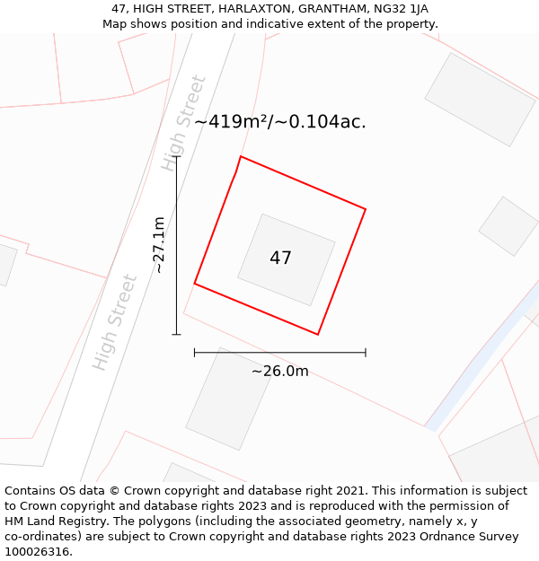 47, HIGH STREET, HARLAXTON, GRANTHAM, NG32 1JA: Plot and title map