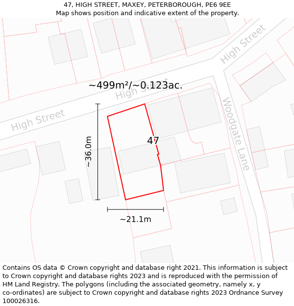 47, HIGH STREET, MAXEY, PETERBOROUGH, PE6 9EE: Plot and title map