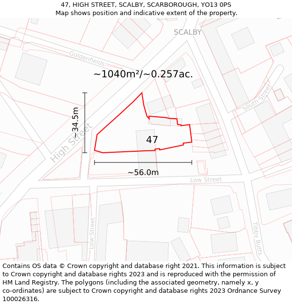 47, HIGH STREET, SCALBY, SCARBOROUGH, YO13 0PS: Plot and title map