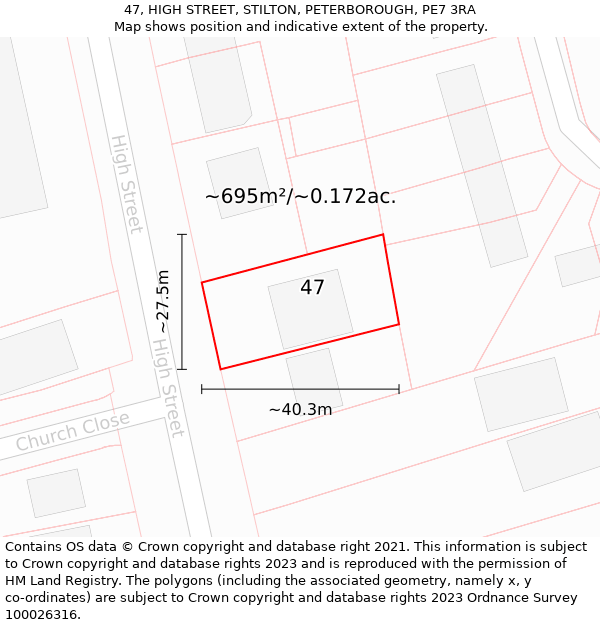 47, HIGH STREET, STILTON, PETERBOROUGH, PE7 3RA: Plot and title map