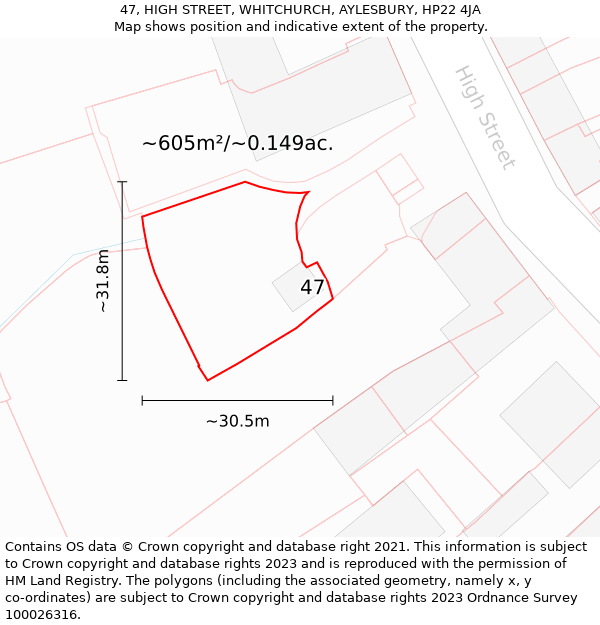 47, HIGH STREET, WHITCHURCH, AYLESBURY, HP22 4JA: Plot and title map