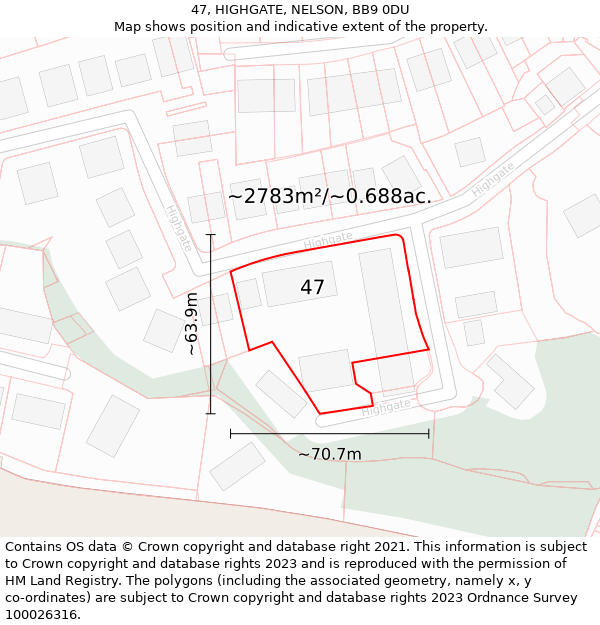 47, HIGHGATE, NELSON, BB9 0DU: Plot and title map