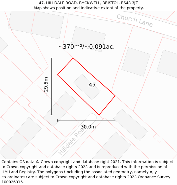 47, HILLDALE ROAD, BACKWELL, BRISTOL, BS48 3JZ: Plot and title map