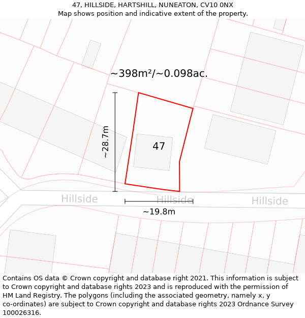 47, HILLSIDE, HARTSHILL, NUNEATON, CV10 0NX: Plot and title map