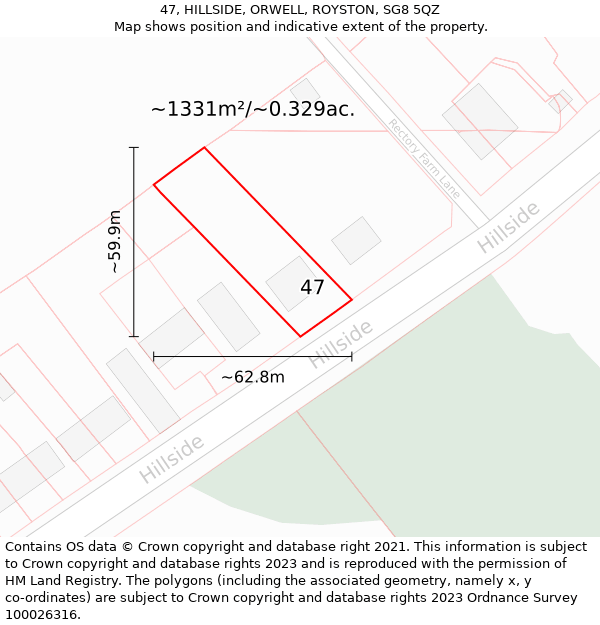 47, HILLSIDE, ORWELL, ROYSTON, SG8 5QZ: Plot and title map