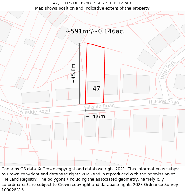 47, HILLSIDE ROAD, SALTASH, PL12 6EY: Plot and title map