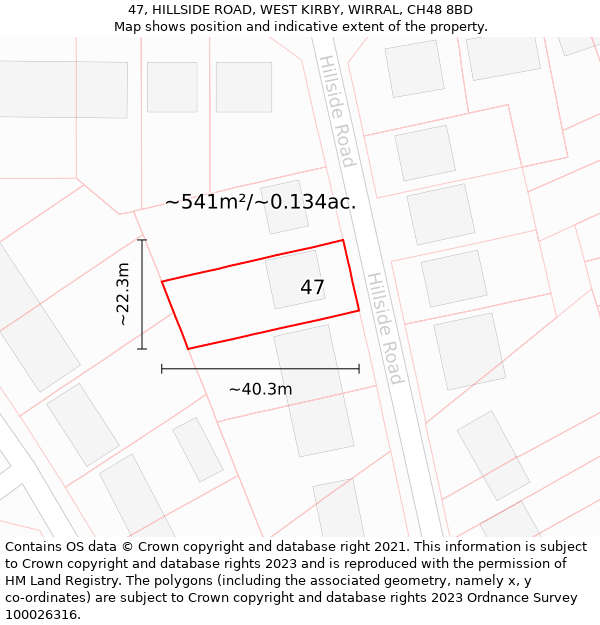 47, HILLSIDE ROAD, WEST KIRBY, WIRRAL, CH48 8BD: Plot and title map