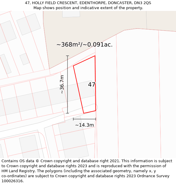 47, HOLLY FIELD CRESCENT, EDENTHORPE, DONCASTER, DN3 2QS: Plot and title map