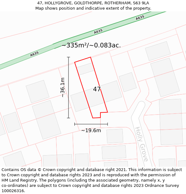 47, HOLLYGROVE, GOLDTHORPE, ROTHERHAM, S63 9LA: Plot and title map