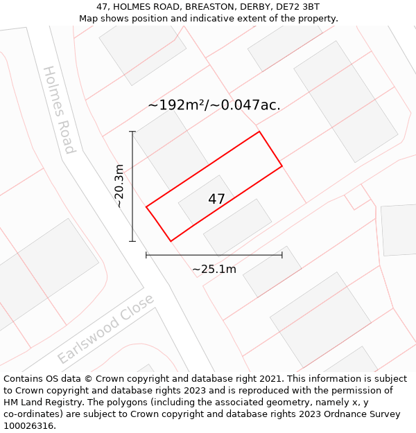 47, HOLMES ROAD, BREASTON, DERBY, DE72 3BT: Plot and title map