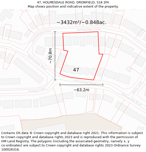 47, HOLMESDALE ROAD, DRONFIELD, S18 2FA: Plot and title map