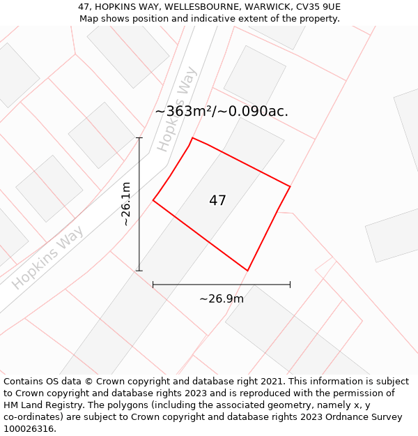 47, HOPKINS WAY, WELLESBOURNE, WARWICK, CV35 9UE: Plot and title map