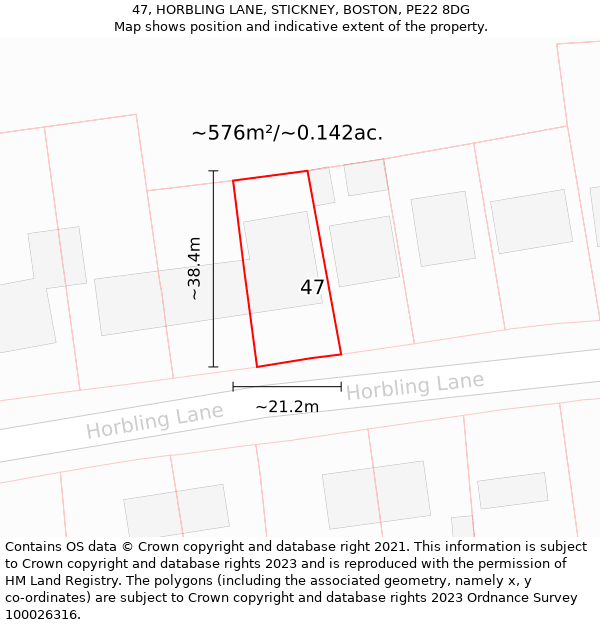 47, HORBLING LANE, STICKNEY, BOSTON, PE22 8DG: Plot and title map