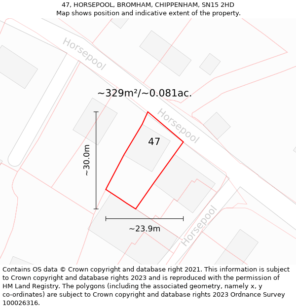 47, HORSEPOOL, BROMHAM, CHIPPENHAM, SN15 2HD: Plot and title map