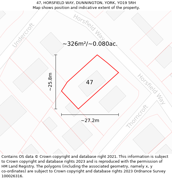 47, HORSFIELD WAY, DUNNINGTON, YORK, YO19 5RH: Plot and title map