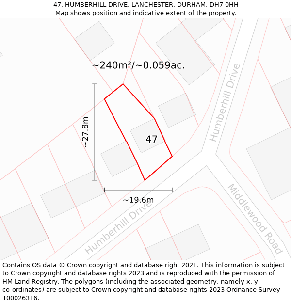 47, HUMBERHILL DRIVE, LANCHESTER, DURHAM, DH7 0HH: Plot and title map