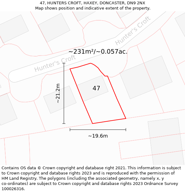 47, HUNTERS CROFT, HAXEY, DONCASTER, DN9 2NX: Plot and title map