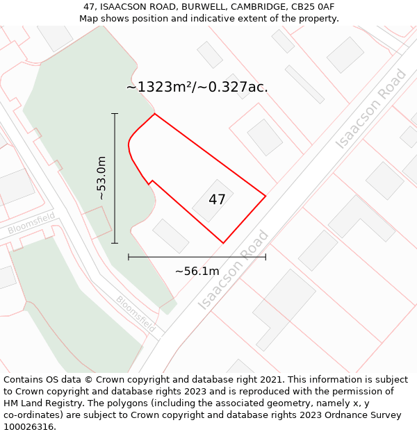 47, ISAACSON ROAD, BURWELL, CAMBRIDGE, CB25 0AF: Plot and title map