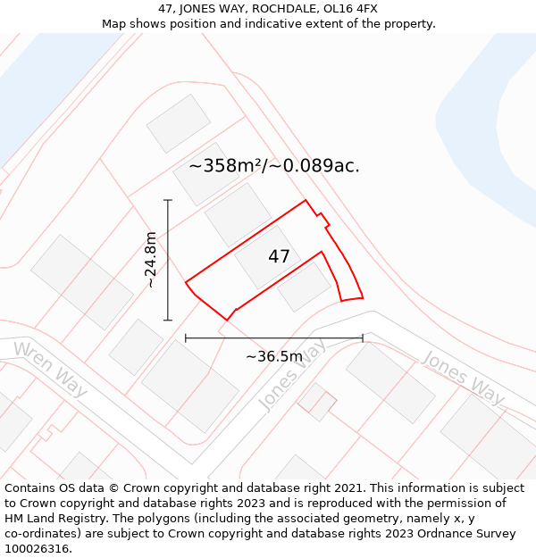 47, JONES WAY, ROCHDALE, OL16 4FX: Plot and title map