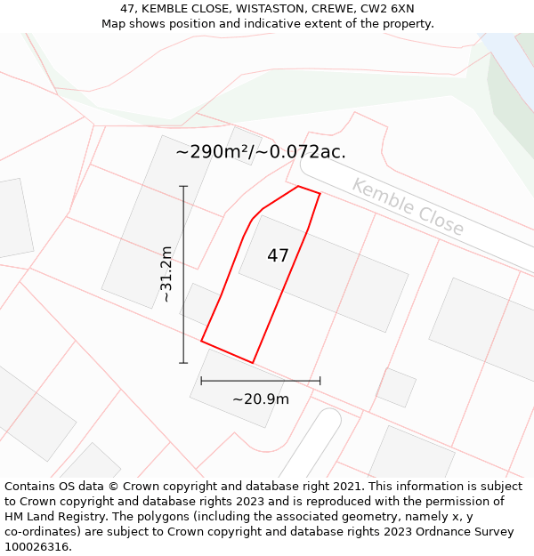 47, KEMBLE CLOSE, WISTASTON, CREWE, CW2 6XN: Plot and title map